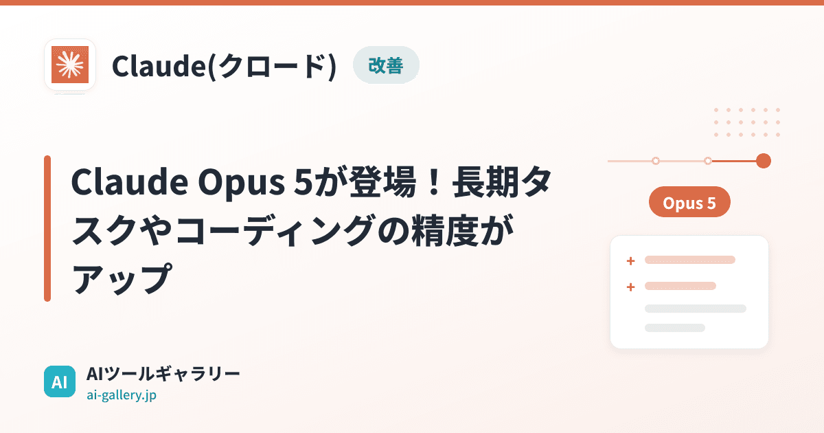 Claude Opus 5が登場！長期タスクやコーディングの精度がアップ