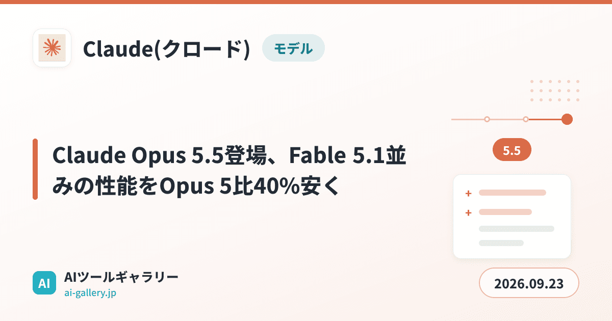 Claude Opus 5.5登場、Fable 5.1並みの性能をOpus 5比40%安く