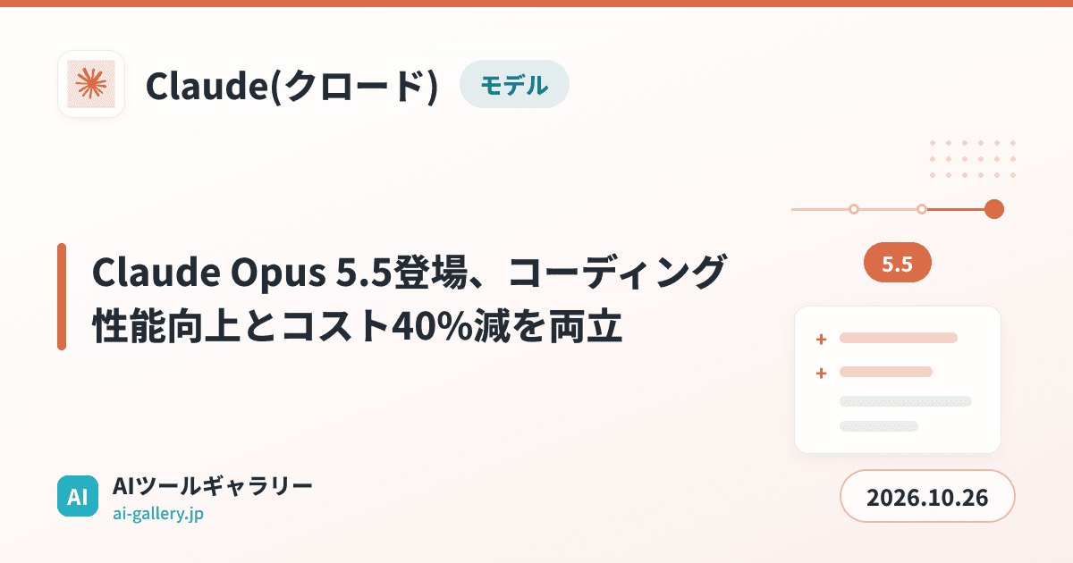 Claude Opus 5.5登場、コーディング性能向上とコスト40%減を両立