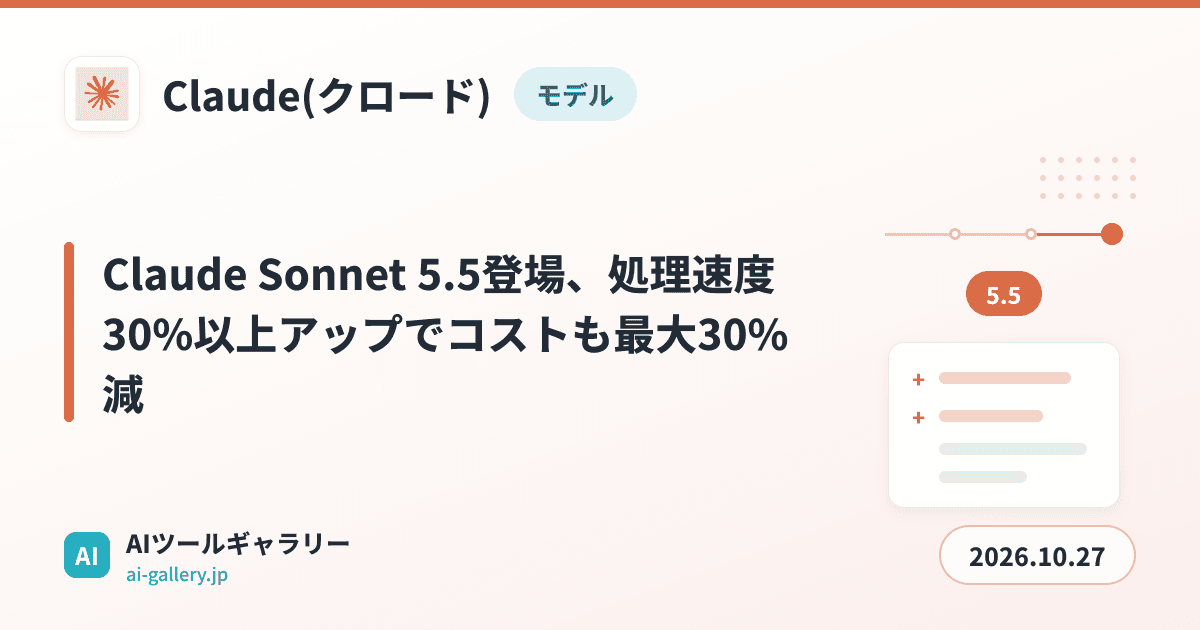 Claude Sonnet 5.5登場、処理速度30%以上アップでコストも最大30%減