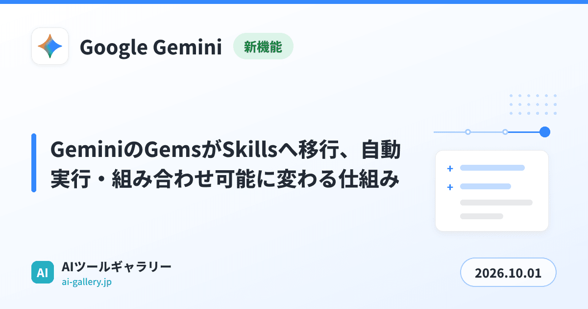 GeminiのGemsがSkillsへ移行、自動実行・組み合わせ可能に変わる仕組み