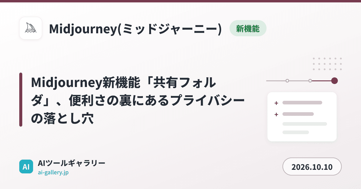 Midjourney新機能「共有フォルダ」、便利さの裏にあるプライバシーの落とし穴