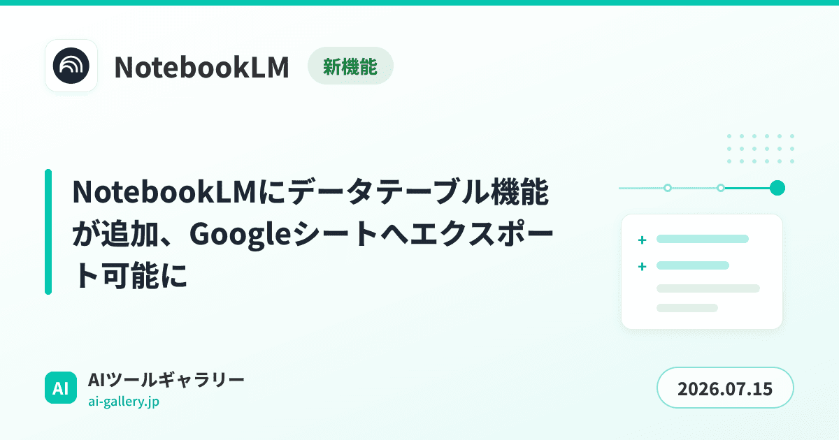 NotebookLMにデータテーブル機能が追加、Googleシートへエクスポート可能に