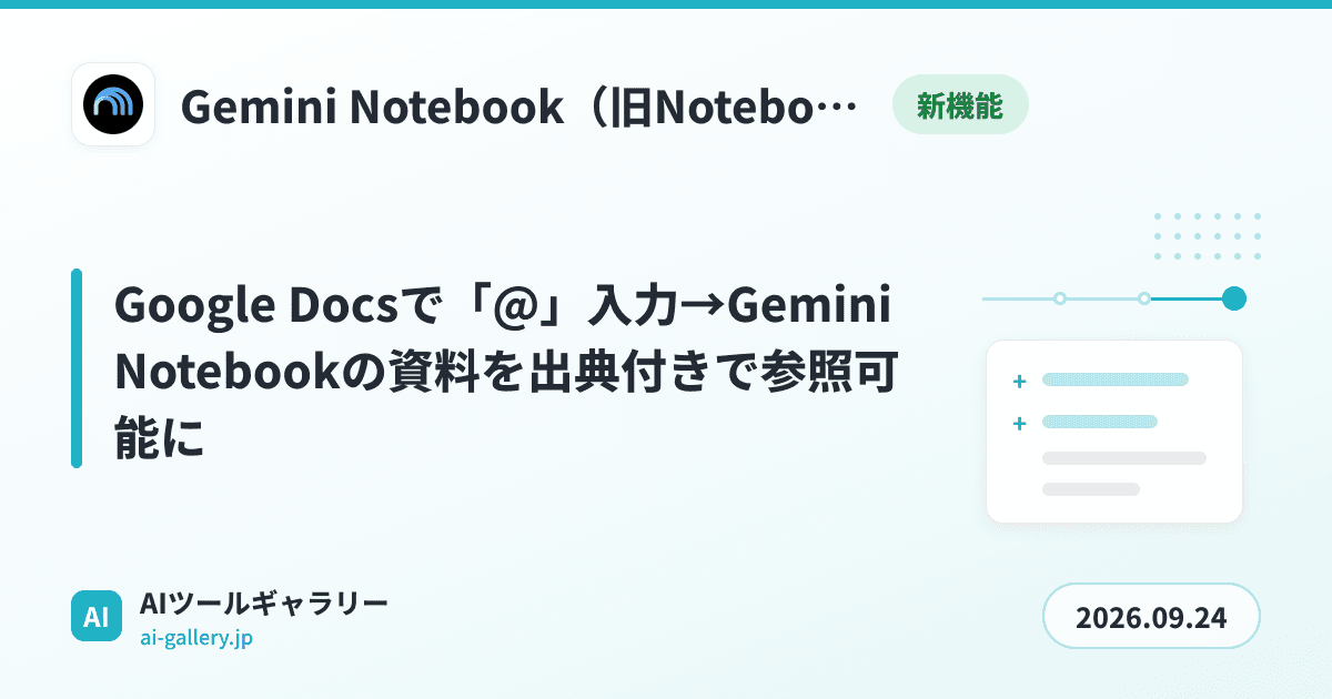 Google Docsで「@」入力→Gemini Notebookの資料を出典付きで参照可能に