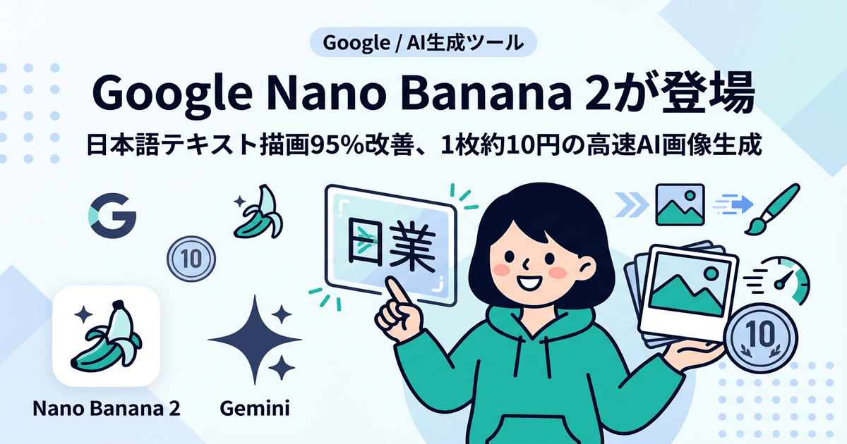 Google Nano Banana 2が登場 ― 日本語テキスト描画95%改善、1枚約10円の高速AI画像生成