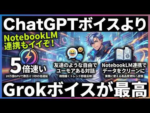 【Grok推し】ChatGPTボイスからGrokボイスチャットに乗り換えた理由！NotebookLMと組み合わせも最高！将来、テスラのフィジカルAI（オプティマス）の頭脳になる！