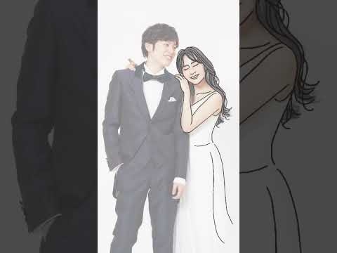 おふたりの素敵な写真からオシャレな線画似顔絵描いちゃいました✏️ペーパーアイテムやウェルカムボードなどにイラストを載せるだけでおふたりらしさもUP！💐 #shorts