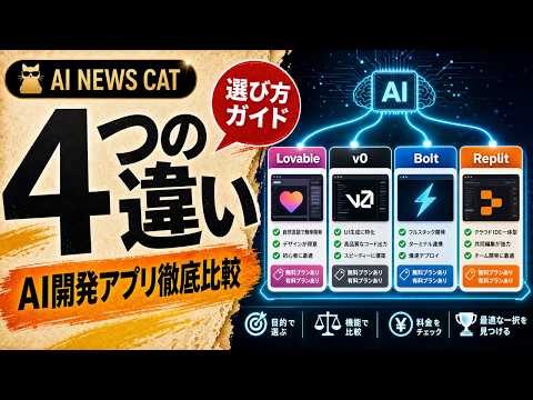 AI開発アプリ4選比較｜Lovable・v0・Bolt・Replit徹底解説