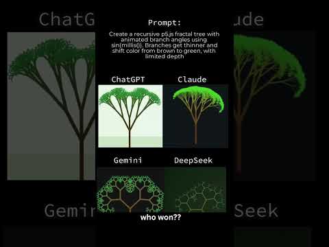 ChatGPT vs Claude vs Gemini vs DeepSeek — Fractal Tree Animation (p5.js) #aicoding #chatgpt