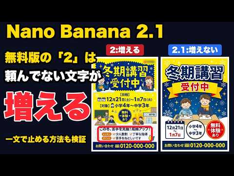 Nano Banana 2.1(ナノバナナ)の使い方｜無料版の2はチラシに勝手な文字を足す→一文で止めた【40枚検証】